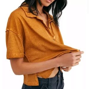 Free People Weekend Rush Henley Cropped Tee Copper